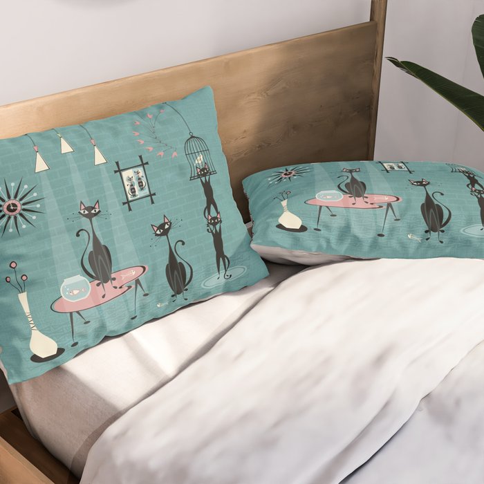 Mid Century Kitty Mischief - ©studioxtine Pillow Sham Gallery Image 2