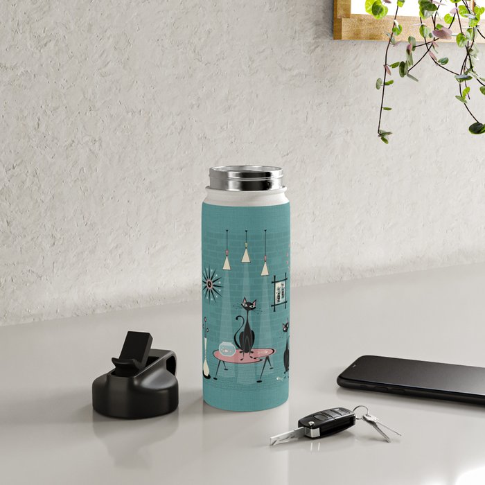 Mid Century Kitty Mischief - ©studioxtine Water Bottle Gallery Image 5