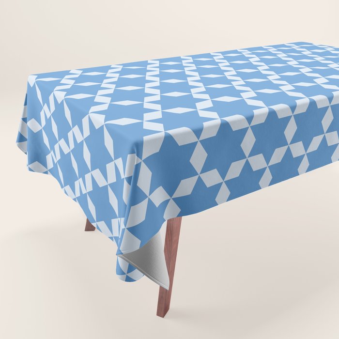 Star Tiles Geometric Pattern in Blue Tablecloth Gallery Image 1