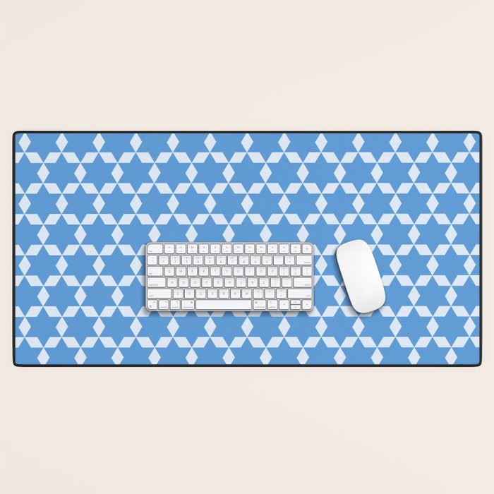 Star Tiles Geometric Pattern in Blue Desk Mat Gallery Image 1