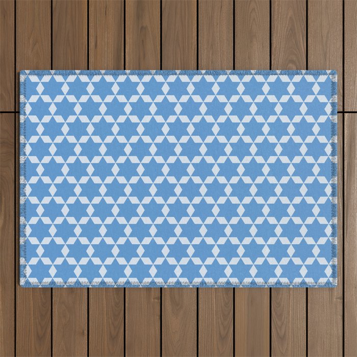Star Tiles Geometric Pattern in Blue Outdoor Rug Gallery Image 1