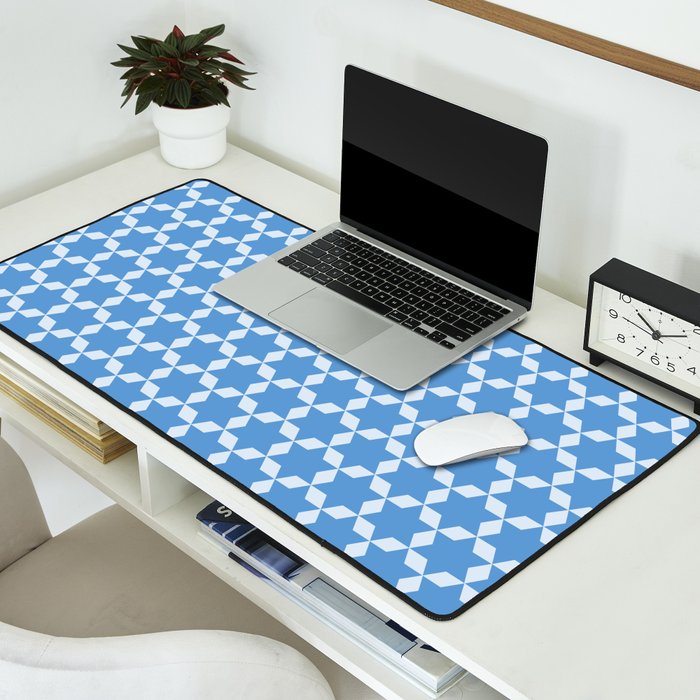 Star Tiles Geometric Pattern in Blue Desk Mat Gallery Image 2