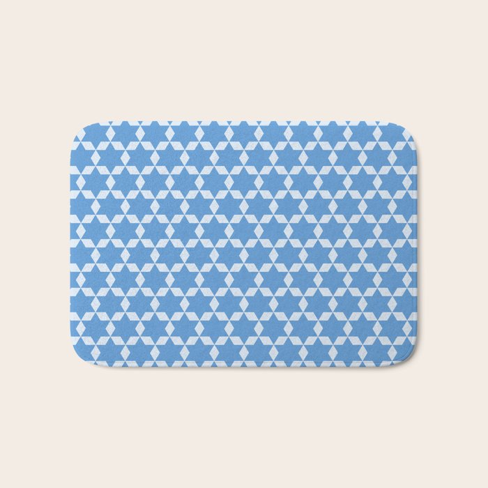 Star Tiles Geometric Pattern in Blue Bath Mat Gallery Image 1