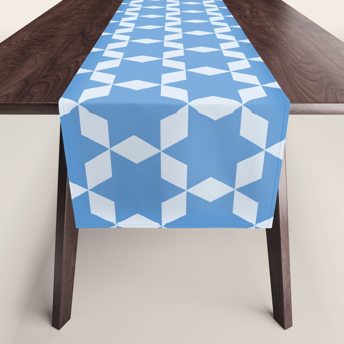 Star Tiles Geometric Pattern in Blue Table Runner Gallery Image 1