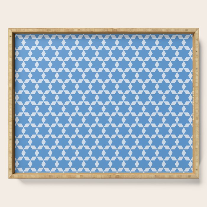 Star Tiles Geometric Pattern in Blue Serving Tray Gallery Image 1