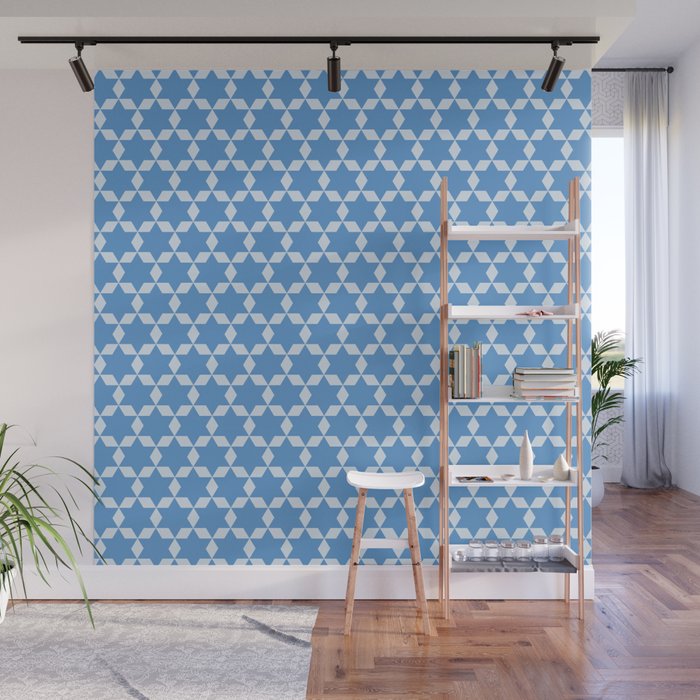 Star Tiles Geometric Pattern in Blue Wall Mural Gallery Image 1