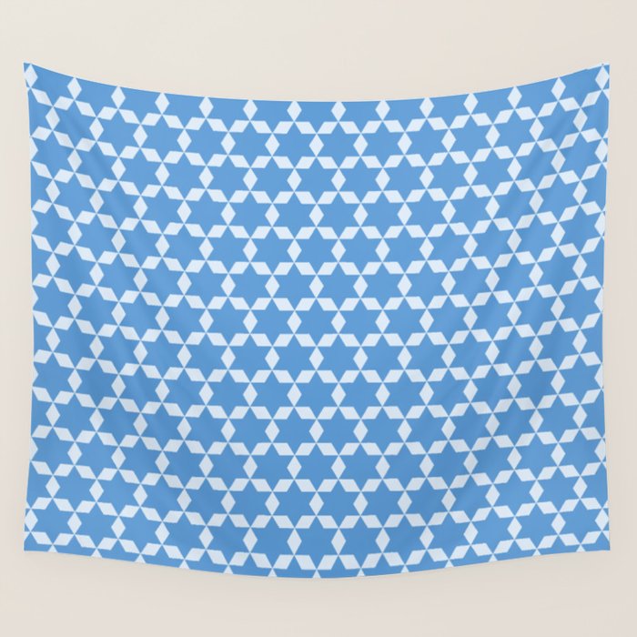 Star Tiles Geometric Pattern in Blue Wall Tapestry Gallery Image 4