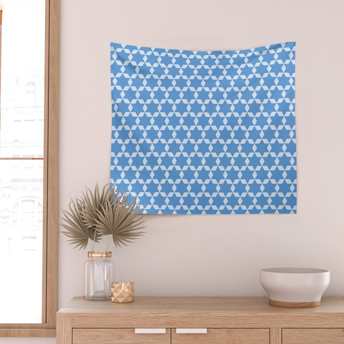 Star Tiles Geometric Pattern in Blue Wall Tapestry Gallery Image 2