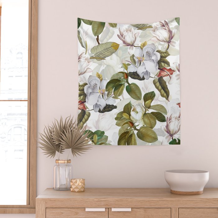 Vintage & Shabby Chic - Spring Flowers Magnolia Botanical Garden Wall Tapestry Gallery Image 2