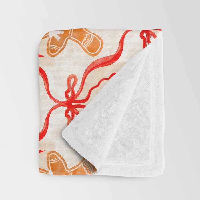 Festive Gingerbread Men and Red Bows Christmas Pattern Throw Blanket Gallery Image 3