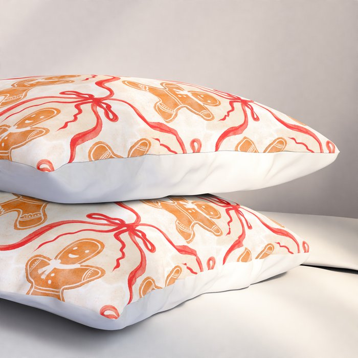 Festive Gingerbread Men and Red Bows Christmas Pattern Pillow Sham Gallery Image 3