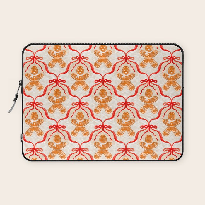 Festive Gingerbread Men and Red Bows Christmas Pattern Laptop Sleeve Gallery Image 1