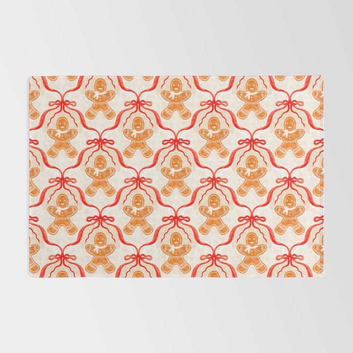 Festive Gingerbread Men and Red Bows Christmas Pattern Rug Gallery Image 2
