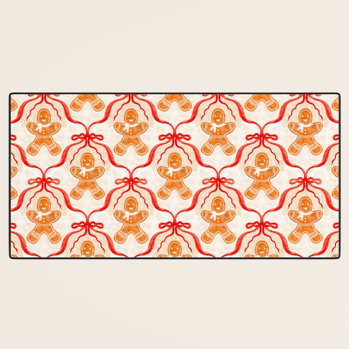 Festive Gingerbread Men and Red Bows Christmas Pattern Desk Mat Gallery Image 3