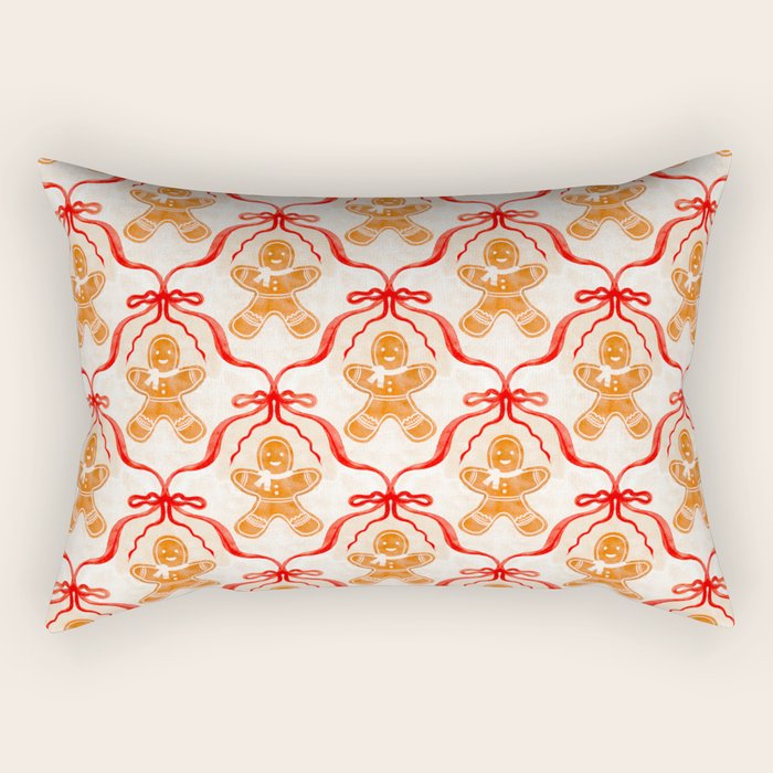 Festive Gingerbread Men and Red Bows Christmas Pattern Rectangular Pillow Gallery Image 2