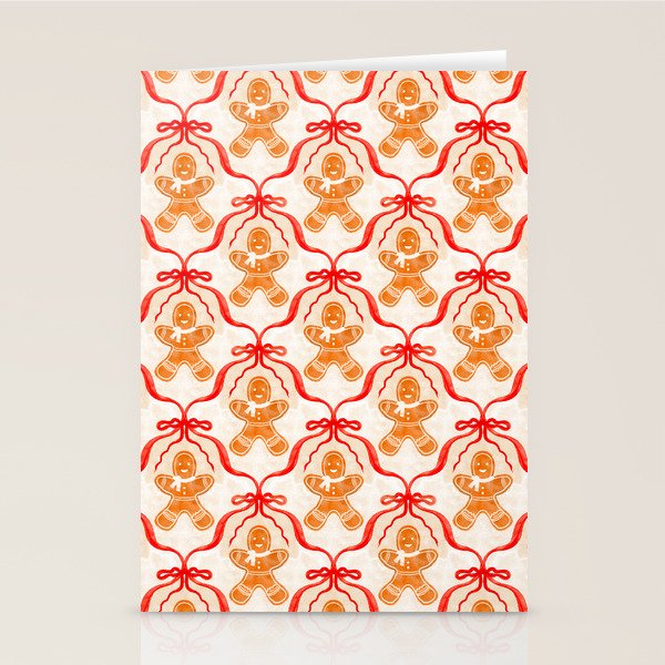 Festive Gingerbread Men and Red Bows Christmas Pattern Stationery Card Gallery Image 1