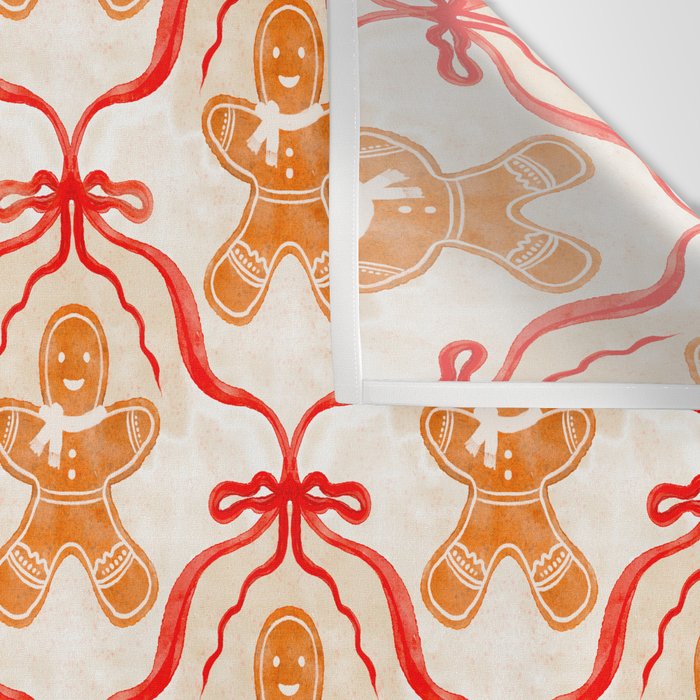 Festive Gingerbread Men and Red Bows Christmas Pattern Wall Tapestry Gallery Image 3