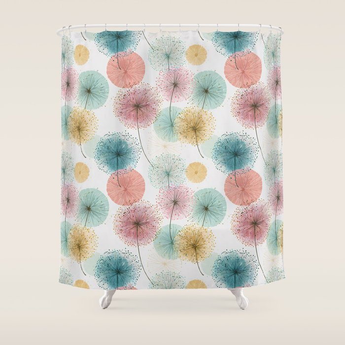 Abstract Dandelion Print in Retro Colors Shower Curtain Gallery Image 1