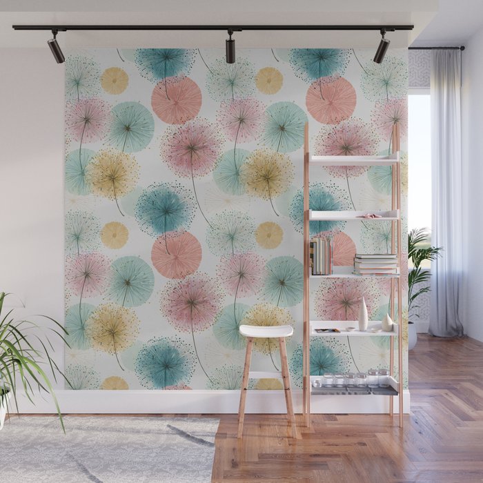 Abstract Dandelion Print in Retro Colors Wall Mural