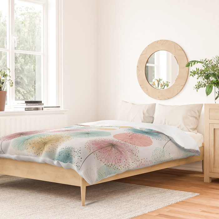 Abstract Dandelion Print in Retro Colors Duvet Cover Gallery Image 2