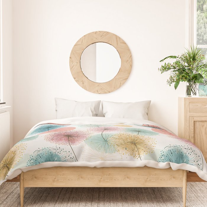 Abstract Dandelion Print in Retro Colors Duvet Cover Gallery Image 3