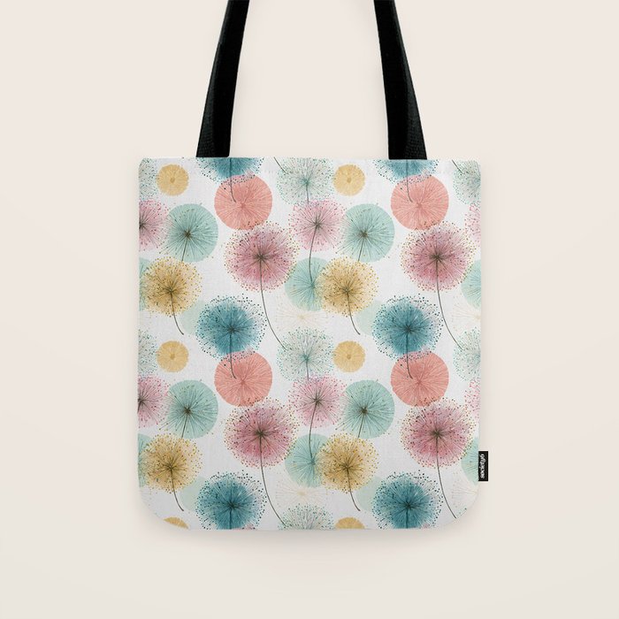 Abstract Dandelion Print in Retro Colors Tote Bag Gallery Image 1