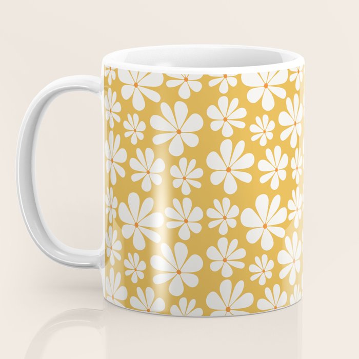 Retro Daisy Pattern - Golden Yellow Coffee Mug Gallery Image 3