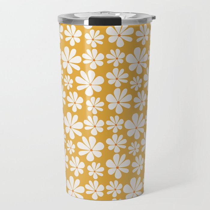 Retro Daisy Pattern - Golden Yellow Travel Mug Gallery Image 1
