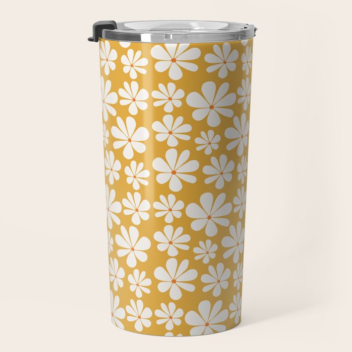 Retro Daisy Pattern - Golden Yellow Travel Mug Gallery Image 3