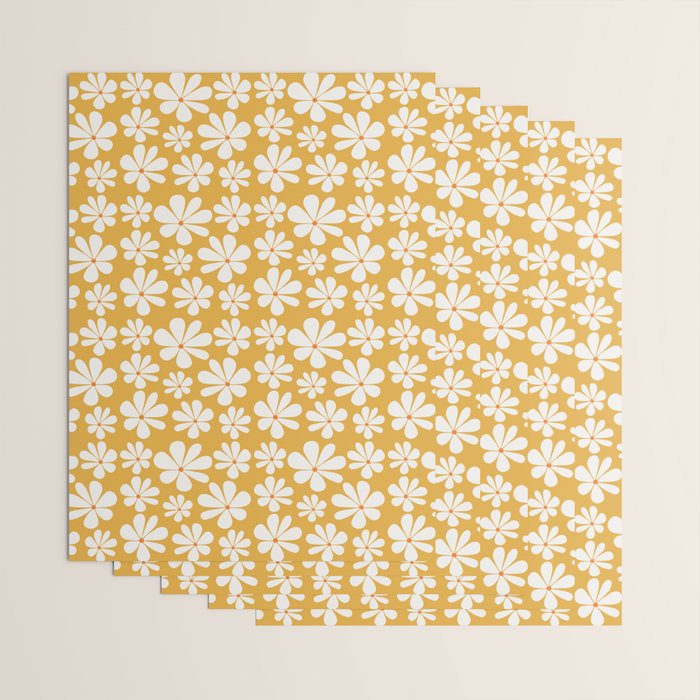 Retro Daisy Pattern - Golden Yellow Wrapping Paper Gallery Image 3