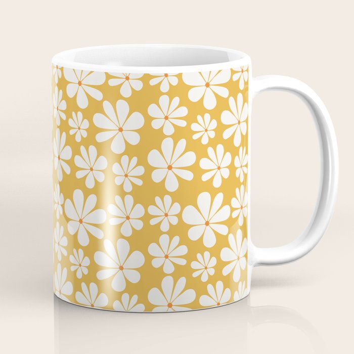 Retro Daisy Pattern - Golden Yellow Coffee Mug Gallery Image 1