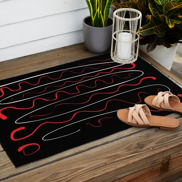 Red Black White Abstract Modern Vector Art Outdoor Rug Gallery Image 2
