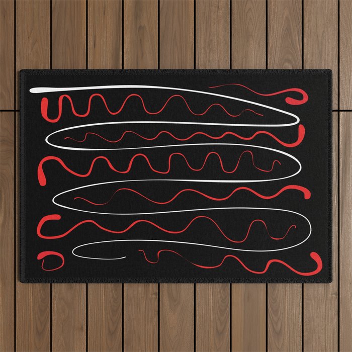 Red Black White Abstract Modern Vector Art Outdoor Rug Gallery Image 1