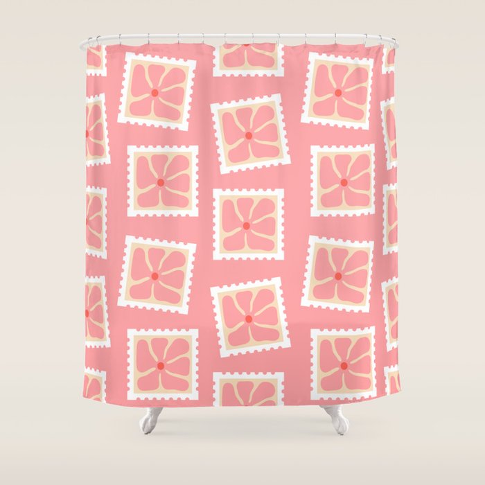 Vintage flower postage stamp pattern Shower Curtain Gallery Image 1