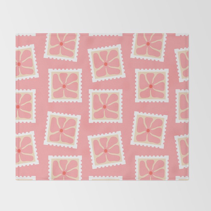 Vintage flower postage stamp pattern Throw Blanket Gallery Image 2