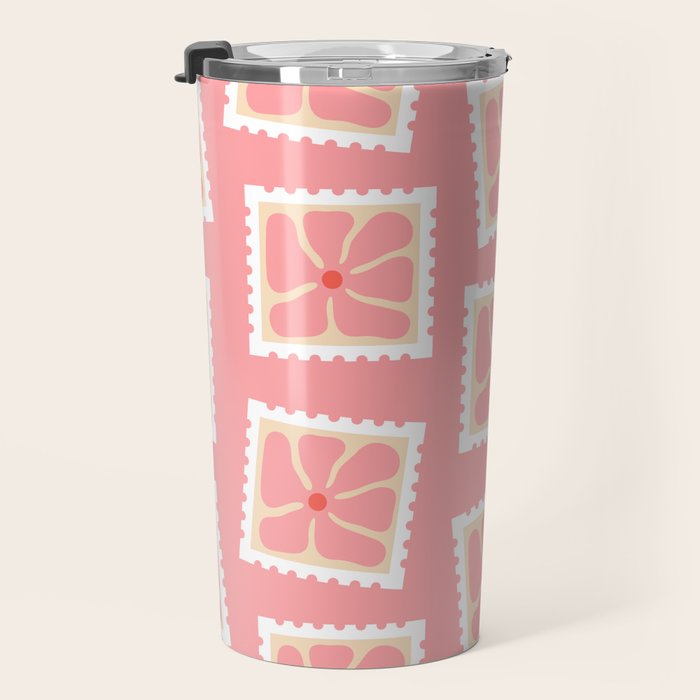 Vintage flower postage stamp pattern Travel Mug Gallery Image 3