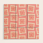 Vintage flower postage stamp pattern Wood Wall Art Gallery Image 1