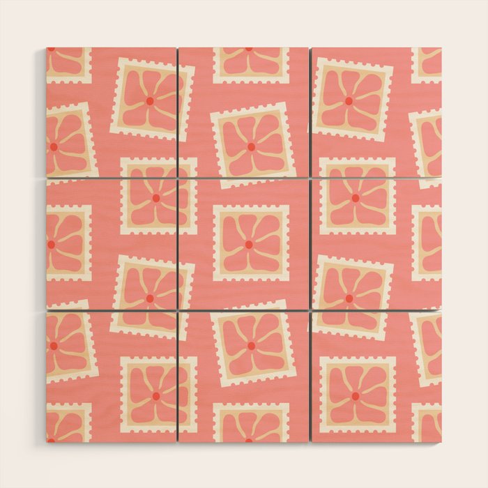 Vintage flower postage stamp pattern Wood Wall Art Gallery Image 1