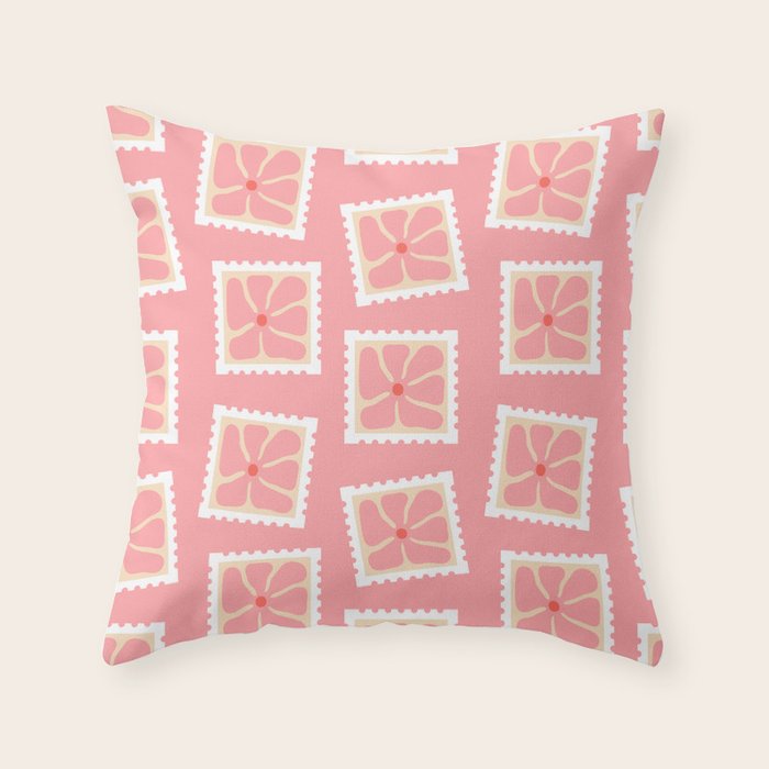 Vintage flower postage stamp pattern Throw Pillow Gallery Image 1