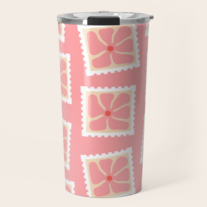 Vintage flower postage stamp pattern Travel Mug Gallery Image 1
