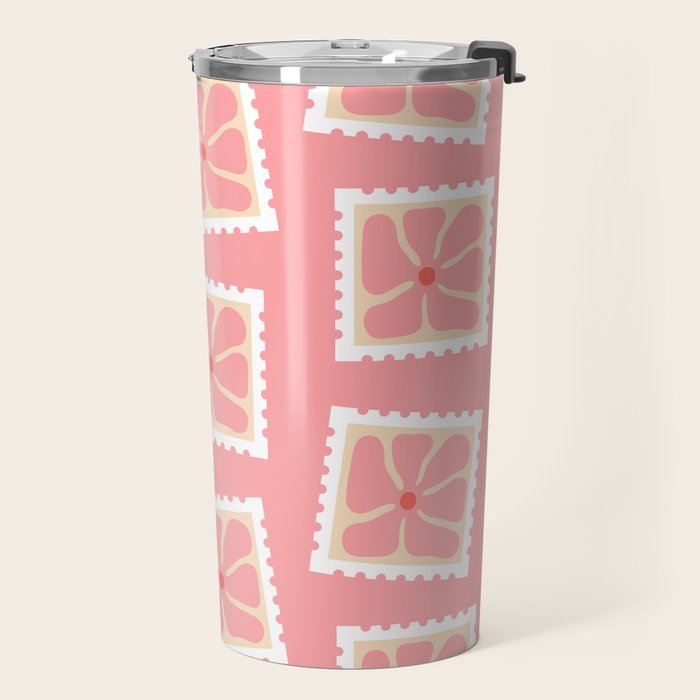 Vintage flower postage stamp pattern Travel Mug Gallery Image 2