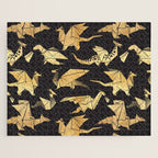 Origami metallic dragon friends // black background golden fantasy animals Jigsaw Puzzle Gallery Image 1