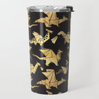 Origami metallic dragon friends // black background golden fantasy animals Travel Mug Gallery Image 2