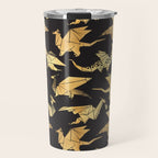 Origami metallic dragon friends // black background golden fantasy animals Travel Mug Gallery Image 1
