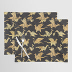 Origami metallic dragon friends // black background golden fantasy animals Placemat Gallery Image 1