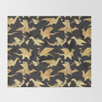 Origami metallic dragon friends // black background golden fantasy animals Throw Blanket Gallery Image 2