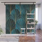 Art Deco Waterfalls // Ombre Teal Wall Mural Gallery Image 1