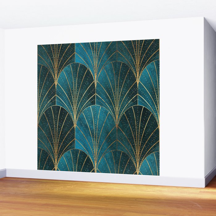 Art Deco Waterfalls // Ombre Teal Wall Mural Gallery Image 2
