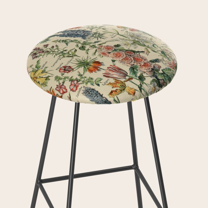 French Vintage Flowers Chart Adolphe Millot Fleurs Larousse Pour Tous Funky Cozy Boho Maximalist Stool Gallery Image 2