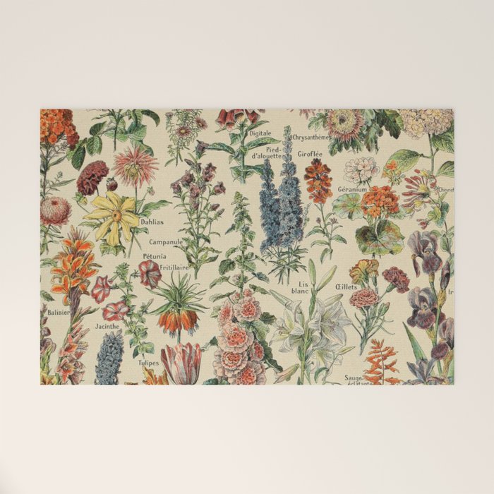 French Vintage Flowers Chart Adolphe Millot Fleurs Larousse Pour Tous Funky Cozy Boho Maximalist Welcome Mat Gallery Image 1